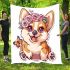 Cute corgi puppy with pink roses and a butterfly blanket