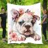 Cute english bulldog puppy with pink flower crown blanket