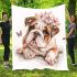 Cute english bulldog puppy with pink flower crown blanket