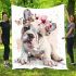 Cute english bulldog puppy with pink flower crown blanket