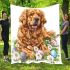 Cute golden retriever dog with easter eggs blanket