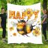 Cute happy bee with flowers on its wings blanket