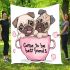Cute happy pug puppy inside a pink cup blanket
