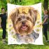 Cute happy smiling long haired blonde yorkie with bow in hair blanket