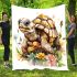 Cute happy smiling turtle with flowers blanket