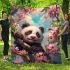 Cute panda nestled among blooming cherry blossoms blanket