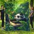 Cute panda wearing headphones blanket