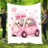 Cute pink car with a cute puppy inside blanket