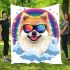 Cute pomeranian dog wearing black sunglasses blanket