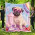 Cute pug puppy wearing pink heart sunglasses blanket