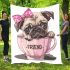 Cute pug puppy with a pink bow on its head blanket
