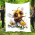Cute smiling bee sitting on a daisy flower blanket