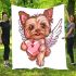 Cute valentine yorkie with angel wings holding a heart blanket