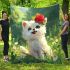 Cute white baby pomeranian with big blue eyes blanket