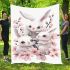Cute white bunnies with pink flowers blanket