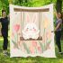 Cute white bunny surrounded by colorful tulips blanket