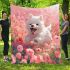 Cute white puppy running in the flower sea blanket