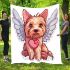 Cute yorkshire terrier with angel wings and heart blanket