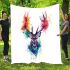 Deer head with colorful watercolor splash behind blanket