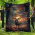 Deer with antlers standing in front of trees blanket