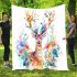 Deer with colorful flower horns blanket