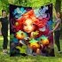 Girl surrounded by colorful frogs blanket