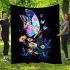 Glowing colorful butterfly among flowers in the moonlight blanket