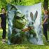 Grinchy smile and dancing rabbit blanket