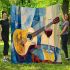 Guitar and wine glass cubism style painting blanket