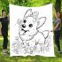 Happy corgi with a butterfly on its nose in a garden blanket