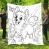 Happy corgi with a butterfly on its nose in a garden blanket