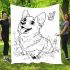 Happy corgi with a butterfly on its nose in the garden blanket
