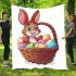 Happy easter bunny with colorful eggs in a basket isolated blanket