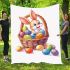 Happy easter bunny with colorful eggs in a basket isolated blanket
