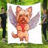 Kawaii valentine yorkie with angel wings holding heart blanket