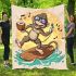 Monkey wearing sunglasses surfing with coconuts blanket