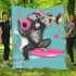 Monkey wearing sunglasses surfing with trumpet blanket