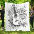Music note and guitar and horse and rose flowers with green leaf blanket