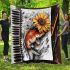 Music notes and piano and sunflowers and carp color blanket