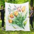 Musical notes and tulips and green leaves blanket