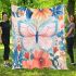 Orange butterfly surrounded by colorful spring flowers blanket