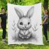Pencil drawing of an adorable rabbit blanket