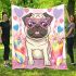 Pug puppy with pink heart sunglasses blanket