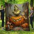 Pumpkin grinchy smile and birds big mushroom 3d blanket