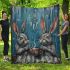 Rabbits smile toothless and drink coffee with dream catcher blanket