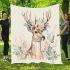 Watercolor deer with a floral crown and antlers blanket