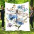 Watercolor dragonfly among flowers blanket