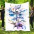 Watercolor dragonfly among flowers blanket