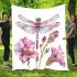 Watercolor dragonfly and pink flowers blanket