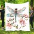 Watercolor dragonfly and pink flowers blanket